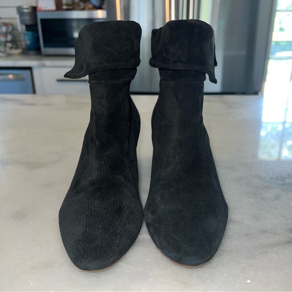 Free People Adella Low Heel Slouch Boots Booties-Black Suede-Size 37 (US 7) - Picture 2 of 10
